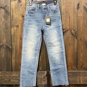 NWT Serra Retreat Cropped Jeans Size 2 26 Straight Leg Raw Hem Mid Rise Denim